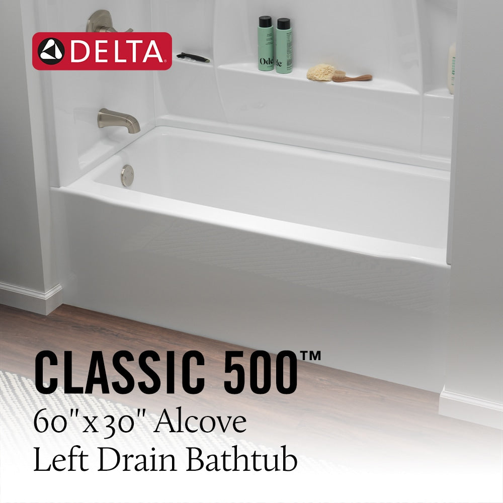 Classic 500 60 in. x 30 in. Left Drain Rectangular Alcove Bathtub in High Gloss White