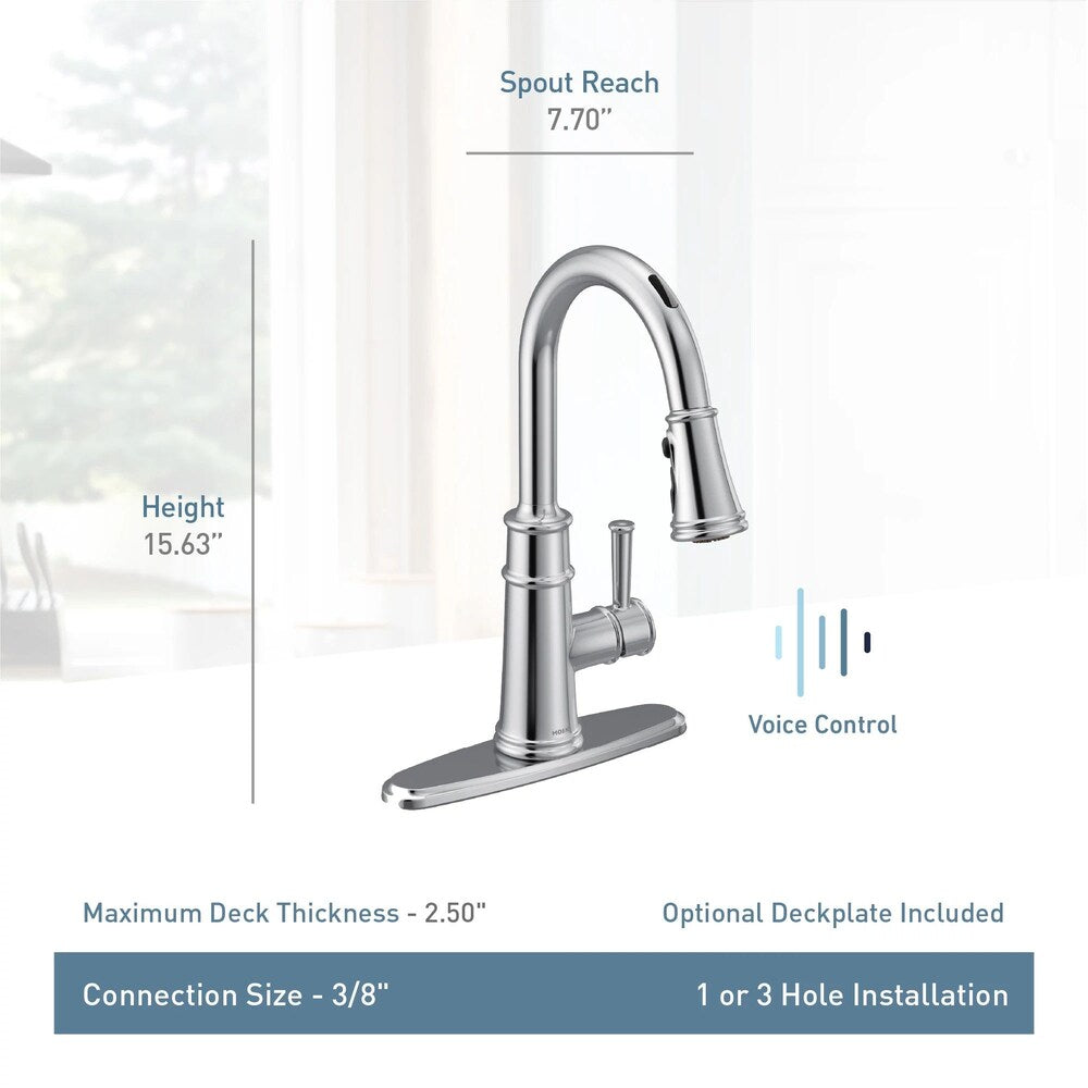 Robinet de cuisine à tirette à commande vocale sans contact intelligent Belfield en chrome