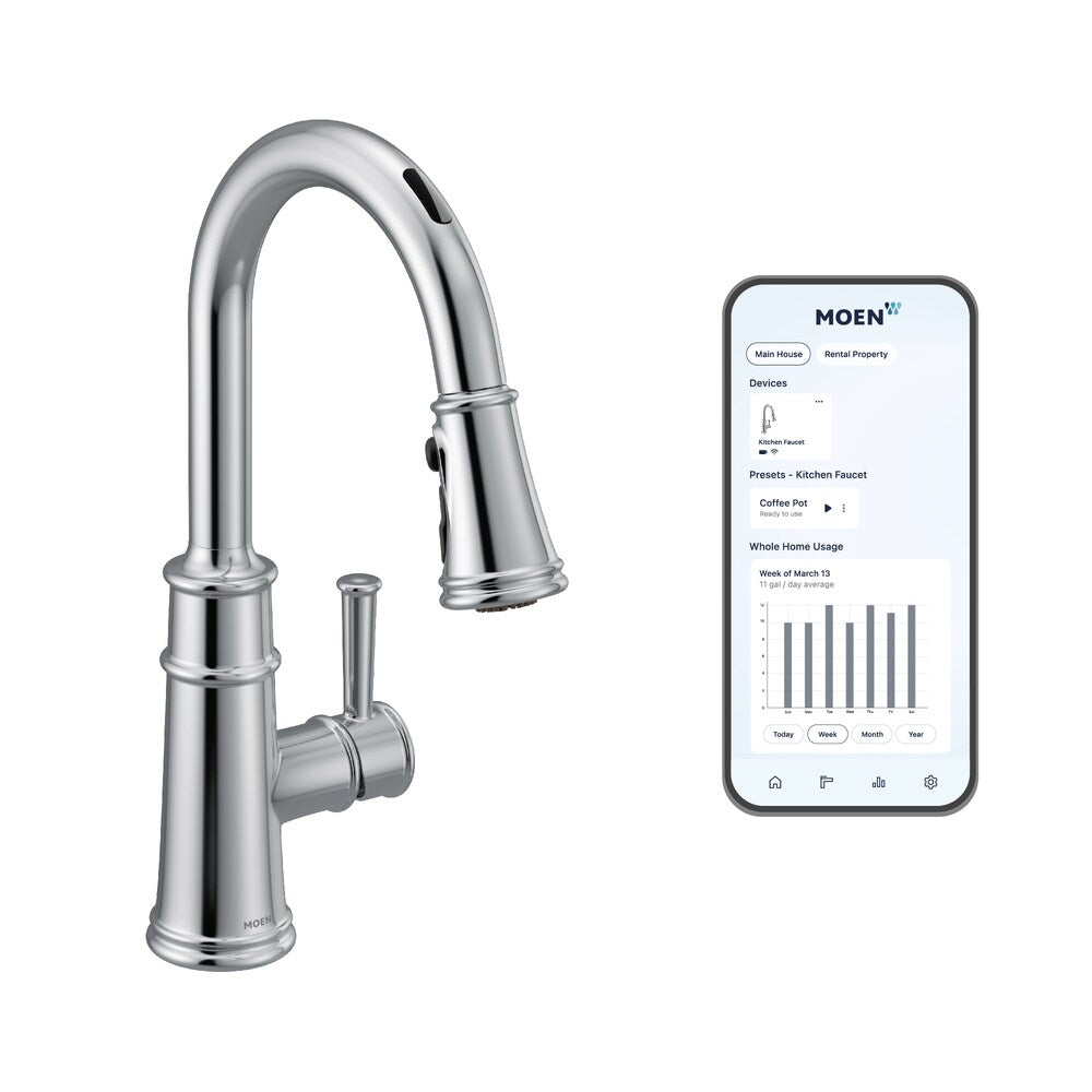 Robinet de cuisine à tirette à commande vocale sans contact intelligent Belfield en chrome