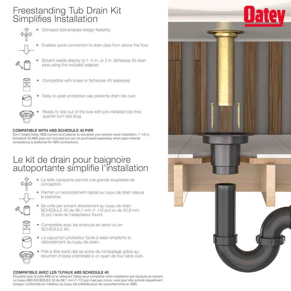 Drain de baignoire autoportant en ABS Oatey