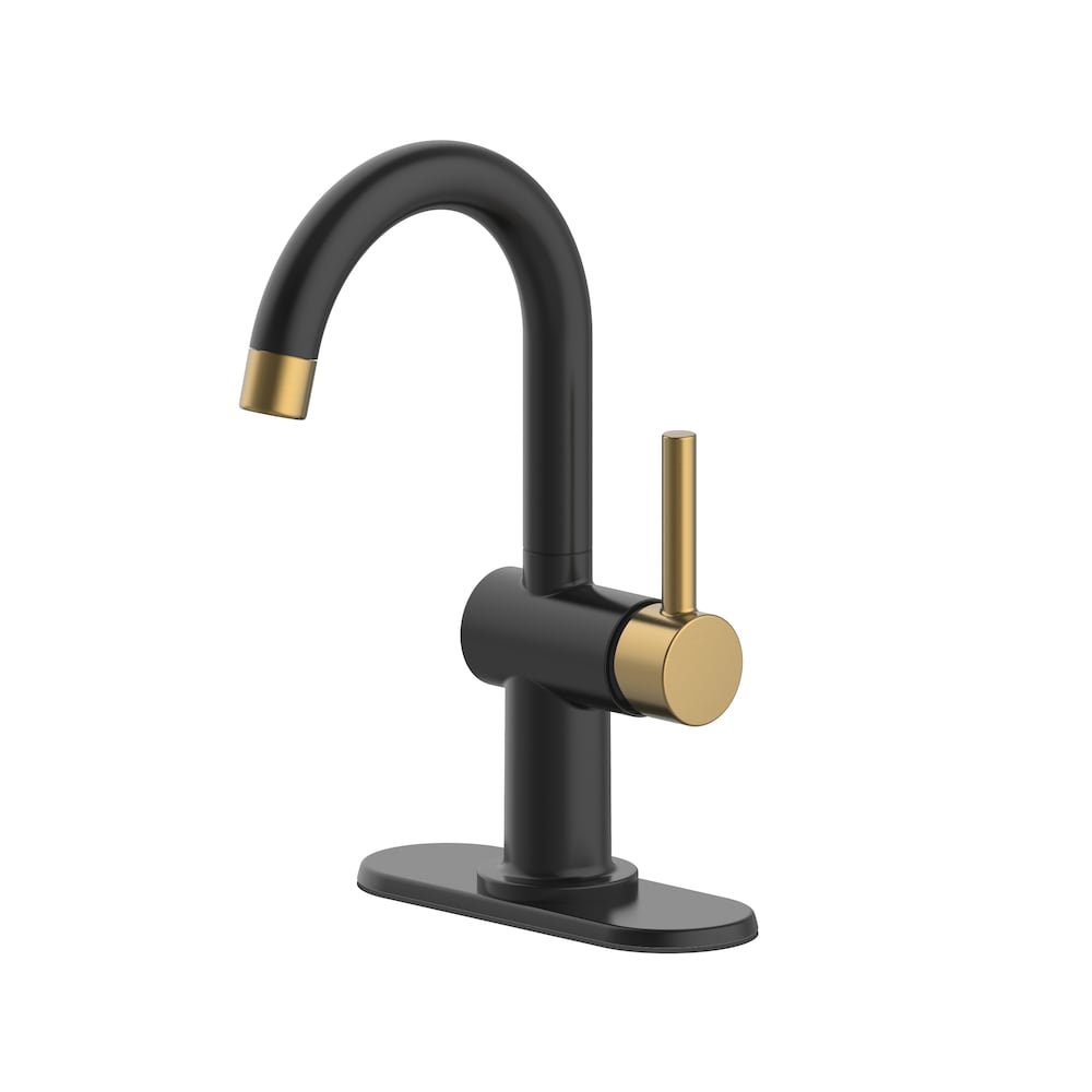 Robinet de salle de bain à arc élevé à poignée unique et trou unique Dorind en noir mat et or mat