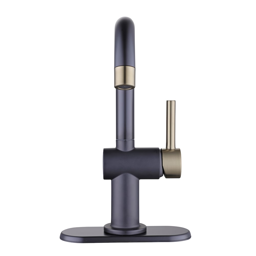 Robinet de salle de bain à arc élevé à poignée unique et trou unique Dorind en noir mat et or mat