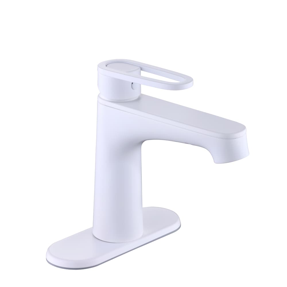 Robinet de salle de bain monotrou à poignée unique Kendrick en blanc mat