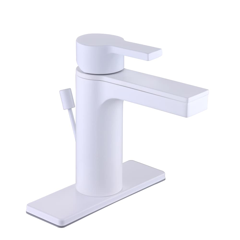 Robinet de salle de bain moderne à un trou et à poignée unique à arc bas en blanc mat