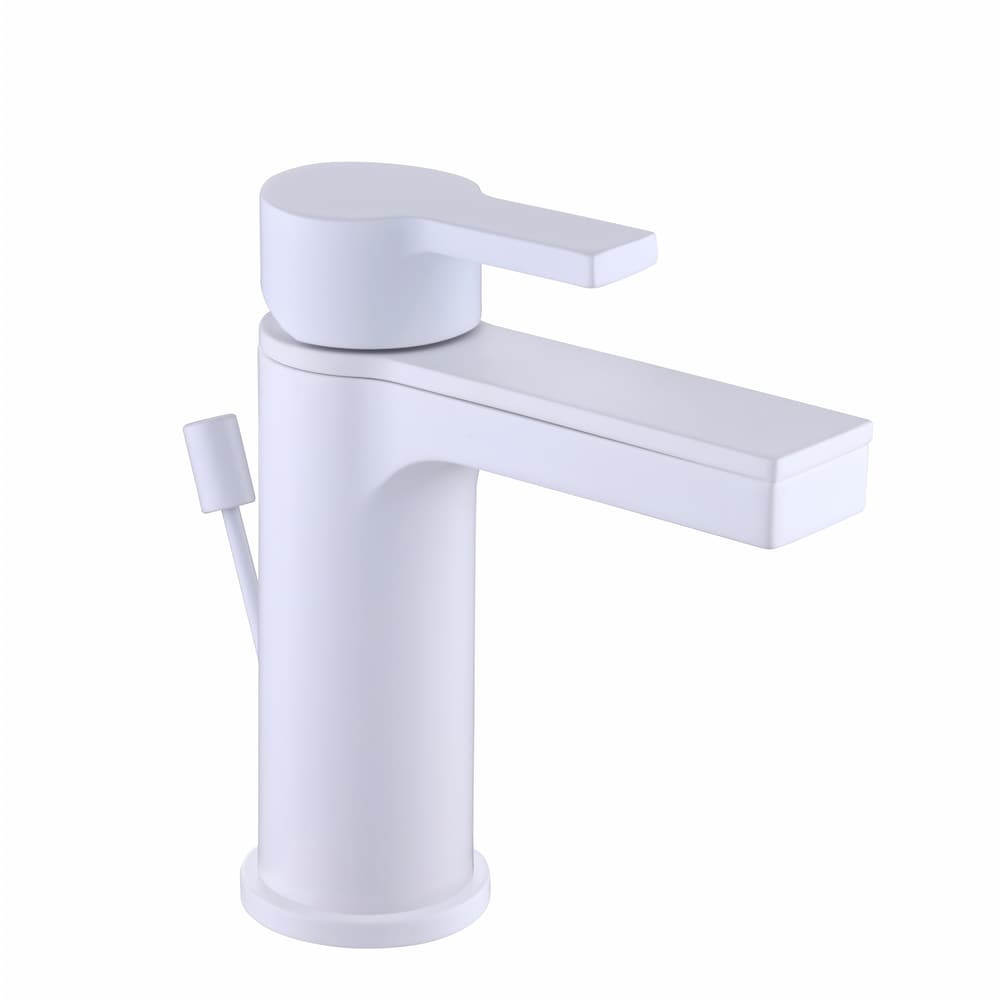 Robinet de salle de bain moderne à un trou et à poignée unique à arc bas en blanc mat