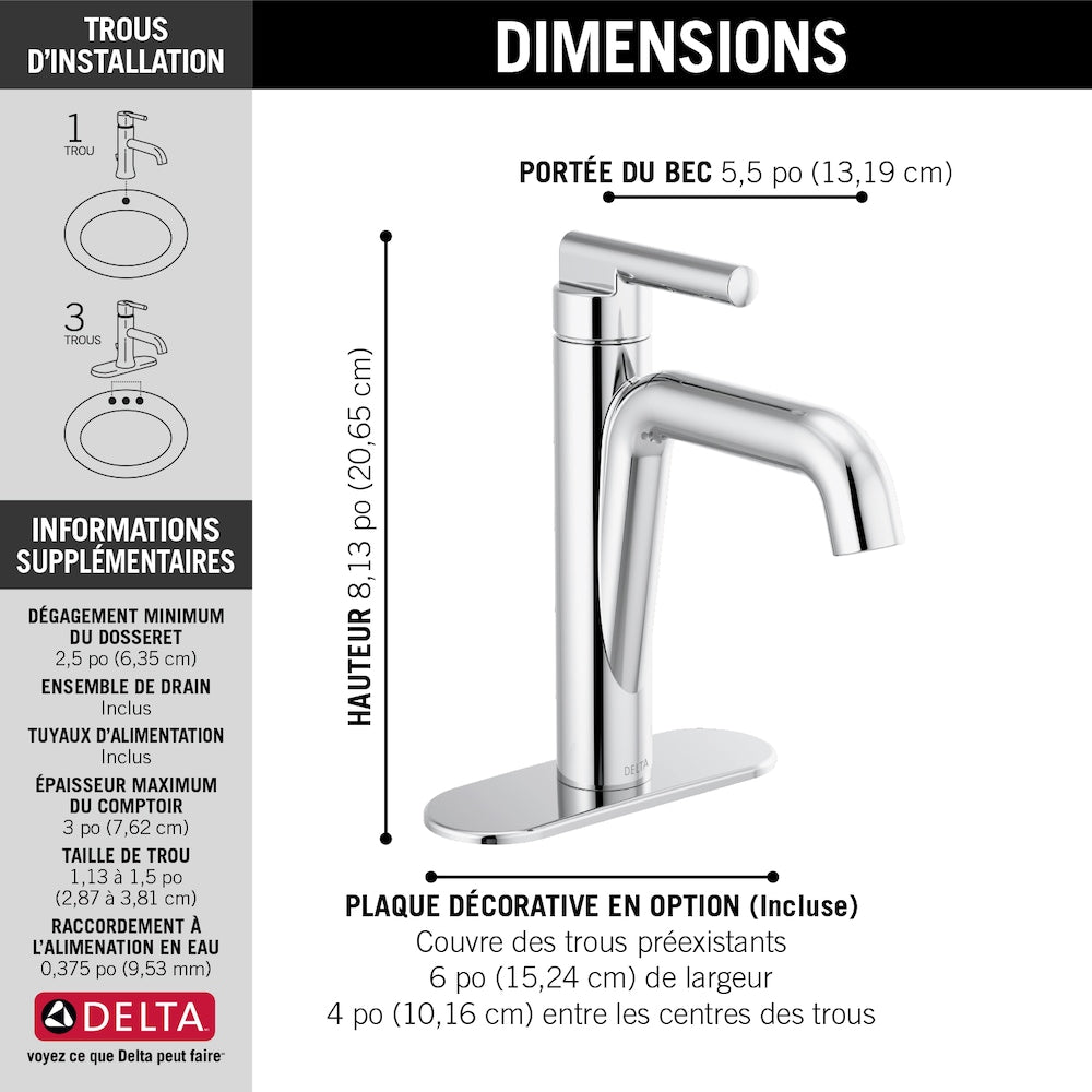 Robinet de salle de bain à poignée unique Nicoli en chrome