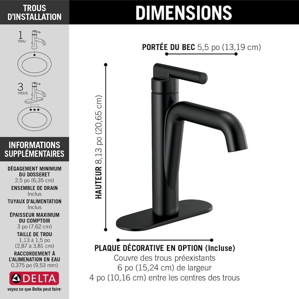 Robinet de salle de bain à poignée unique Nicoli en noir