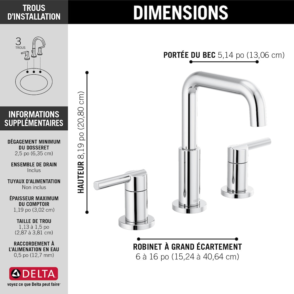 Robinet de lavabo de salle de bain à 2 poignées de 8 pouces de Nicoli en chrome