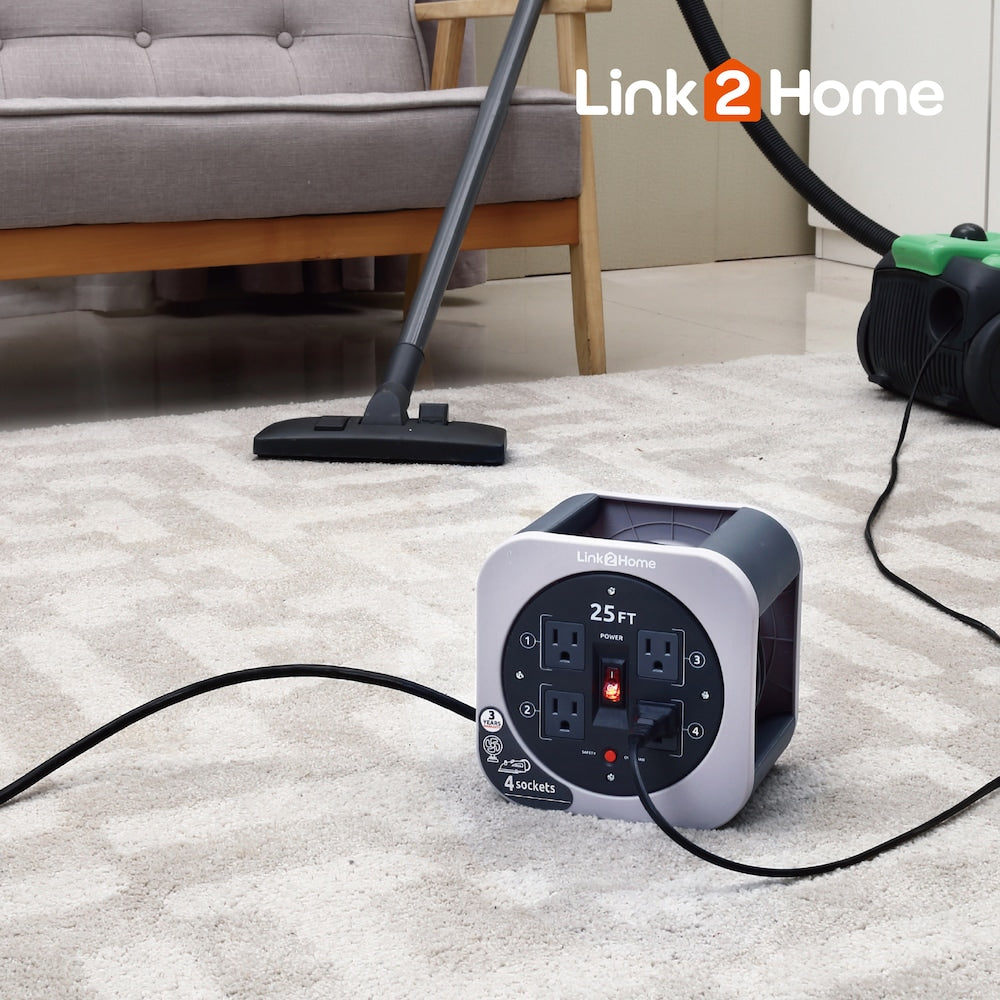 Cord Reel 25 ft. Extension Cord 4 Power Outlets - 16 AWG SJT Cable