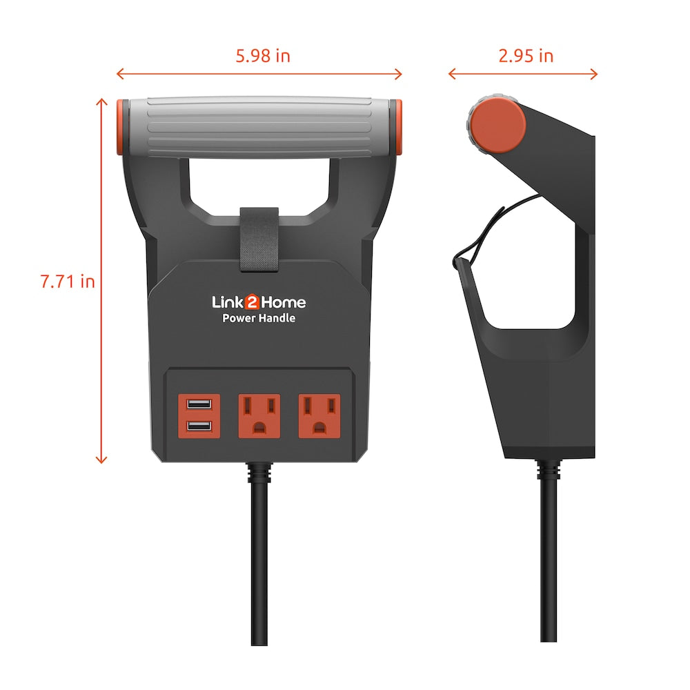 Power Handle 20 ft. Extension Cord 2 Power Outlets with USB - 14 AWG SJT Cable
