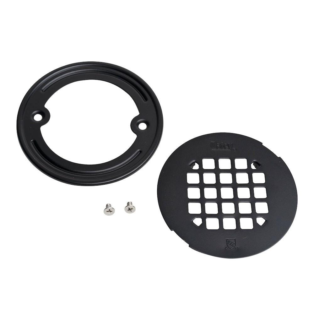 Crépine de douche ronde à clipser avec anneau noir mat