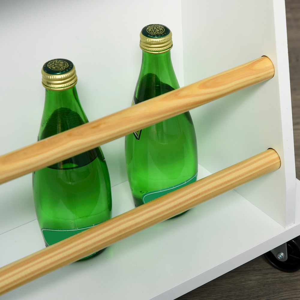 Chariot de cuisine à roulettes de 35 pouces de largeur avec plateau en bois d'hévéa et grand support à épices en blanc