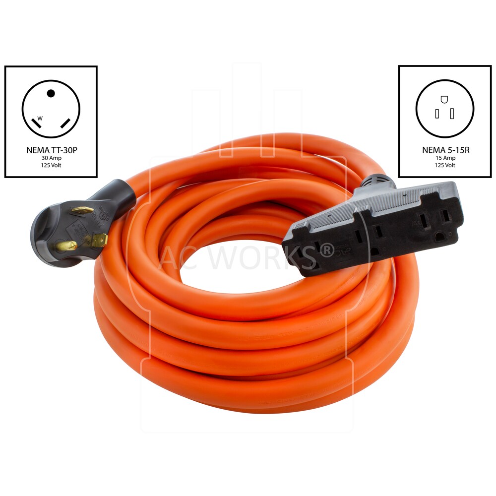 25ft 10/3 TT-30P RV/Generator 30A Plug to 3 Household Outlets