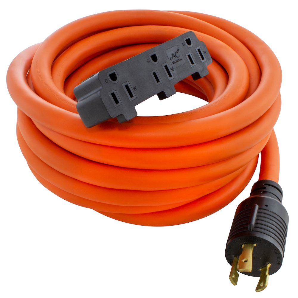 25ft L5-30P 30 Amp 3-Prong Generator Locking Plug to Household Tri-Outlets