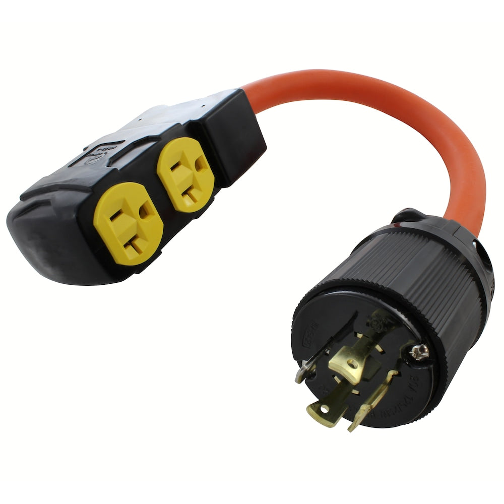 1.5FT L14-20P 20A 4-Prong Locking Plug to (4) Home Outlets with 20A Breaker