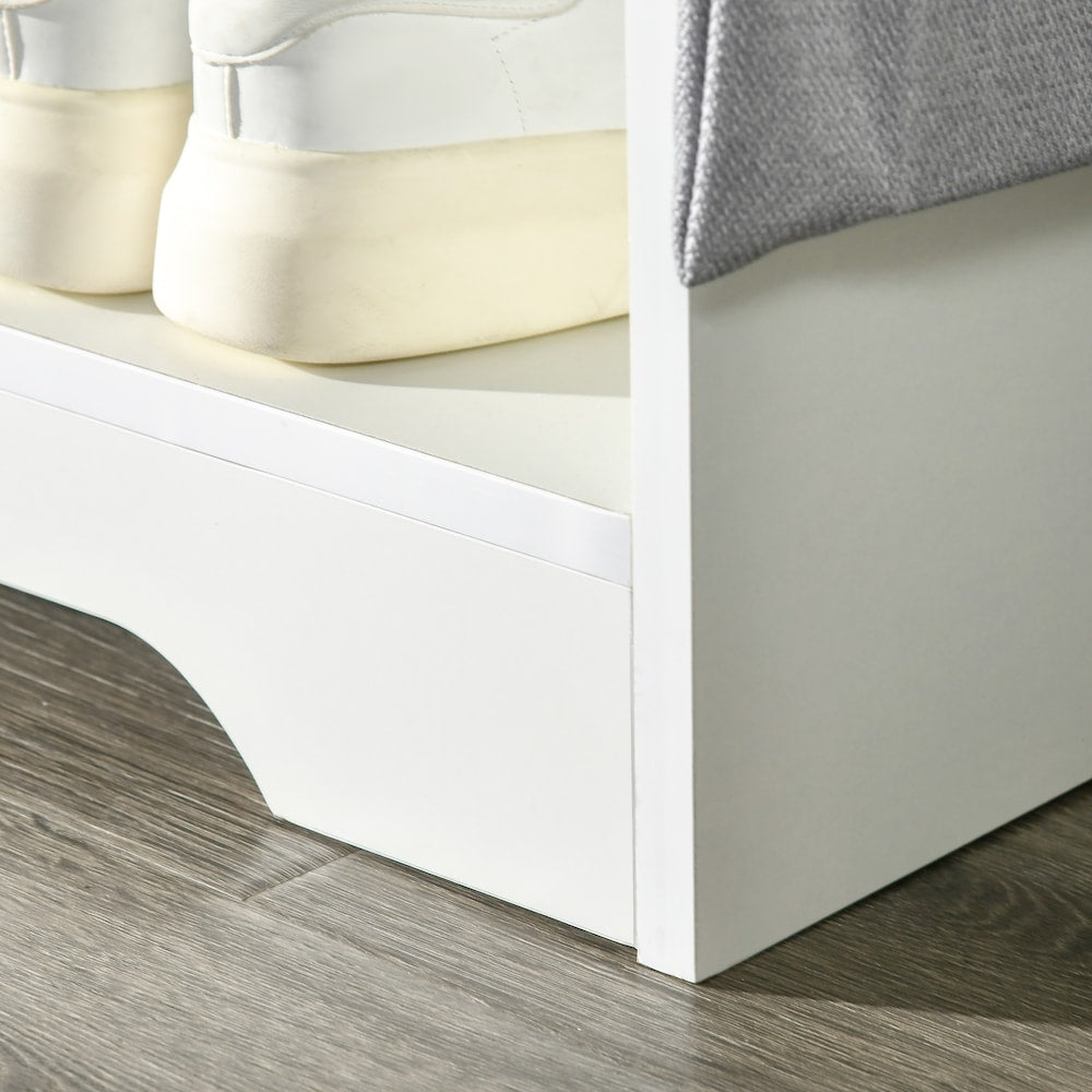 Banc de rangement à chaussures rembourré avec tiroirs, étagères et poche latérale, blanc