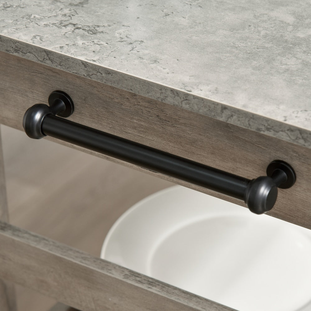 Chariot de cuisine à roulettes avec plateau en MDF de 42,5 pouces de largeur et îlot de cuisine avec chariot utilitaire et casier à vin en gris