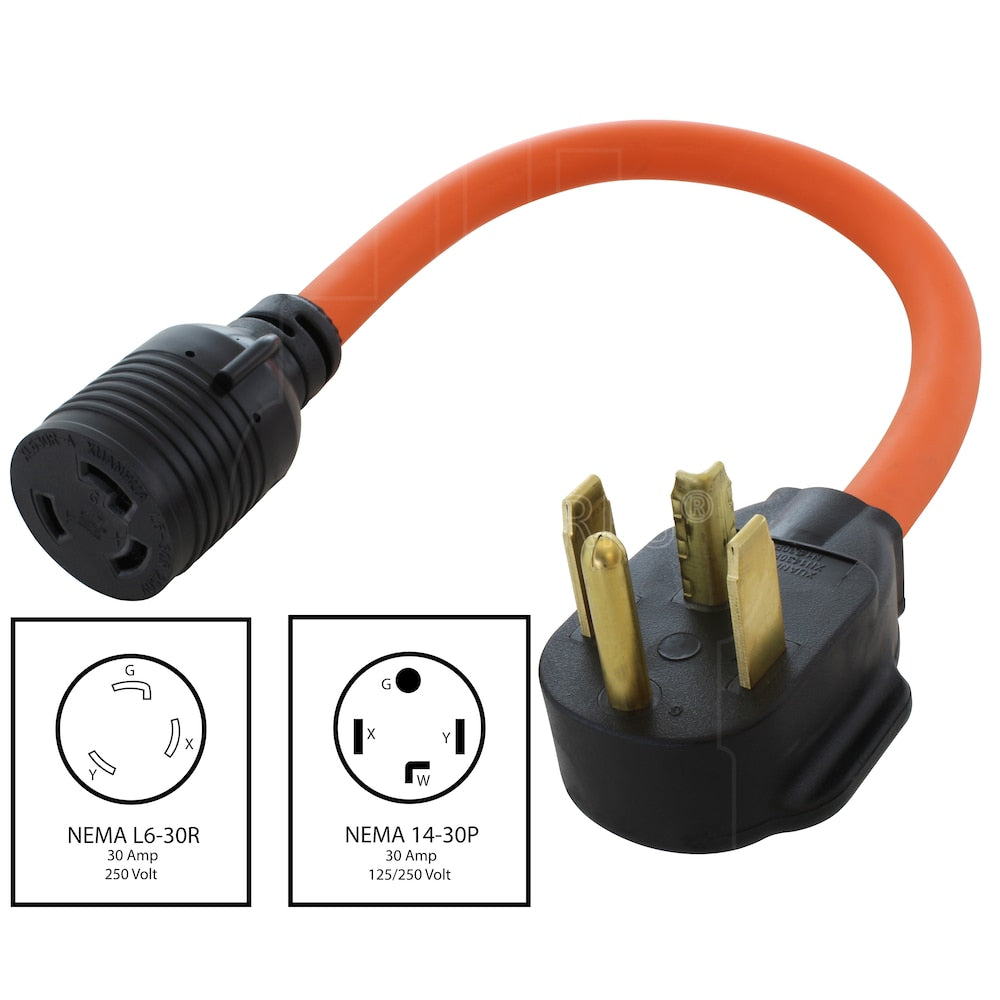 1.5FT 14-30P 4-Prong Plug to L6-30R 3-Prong 30A 250V Locking Adapter