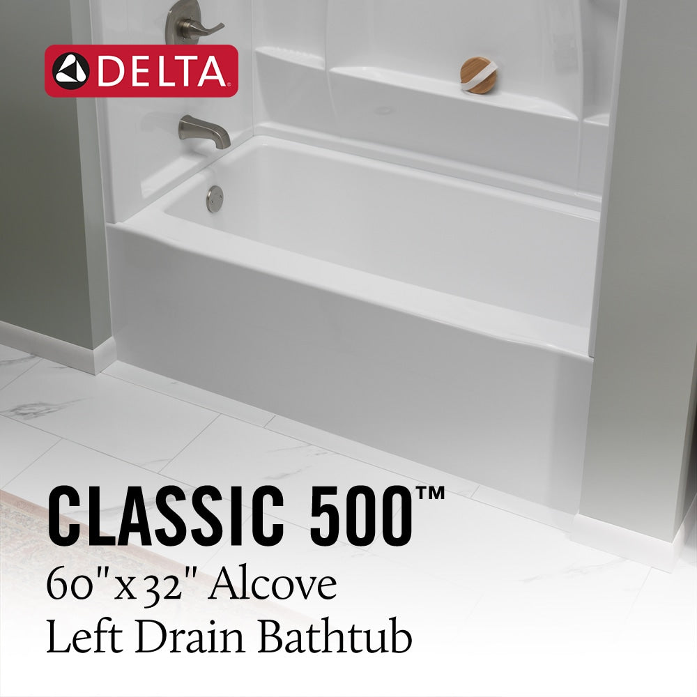 Classic 500 60 in. x 32 in. Left Drain Rectangular Alcove Bathtub in High Gloss White