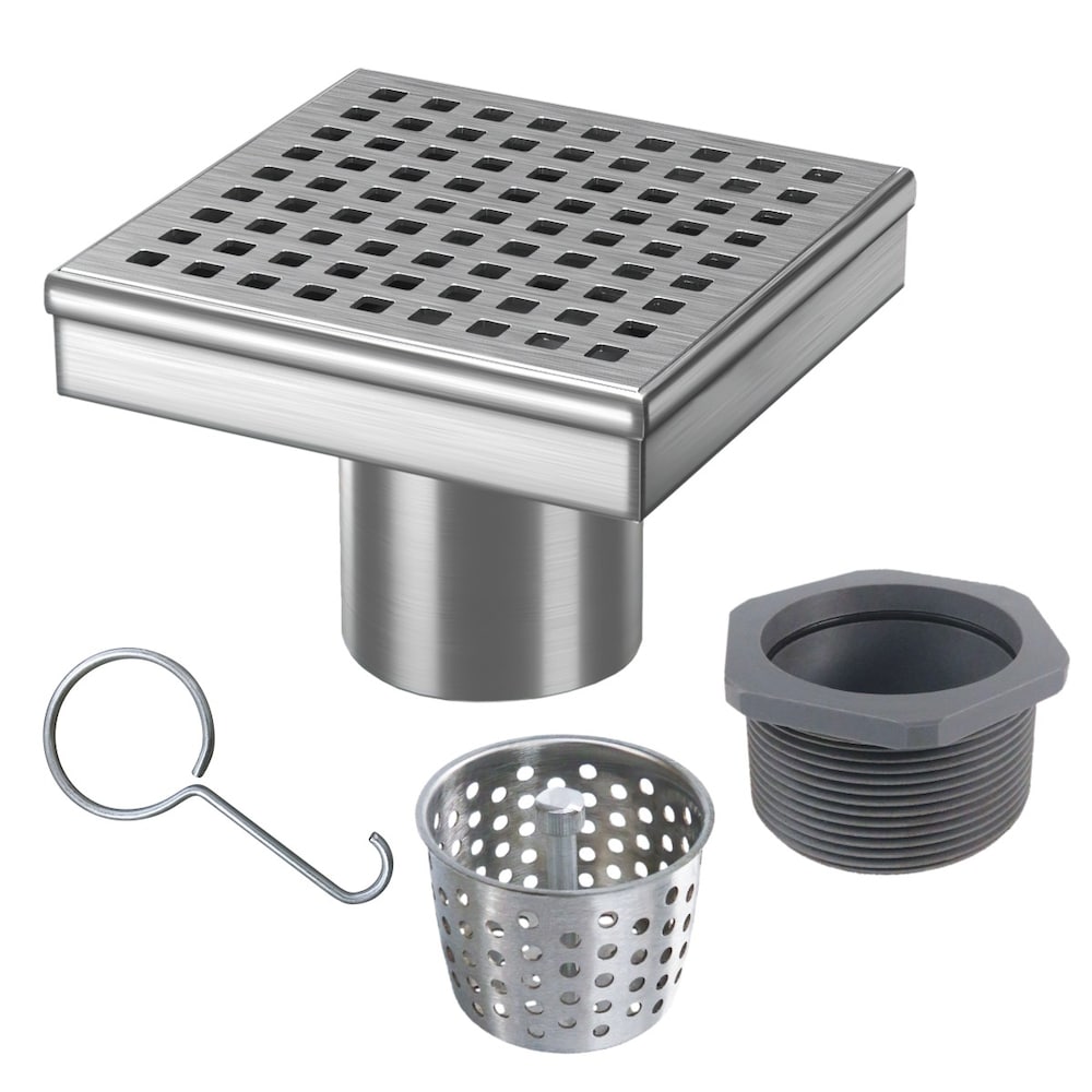 4 in. x 4 in. Stainless Steel Square Shower Drain with Square Pattern Drain Cover
