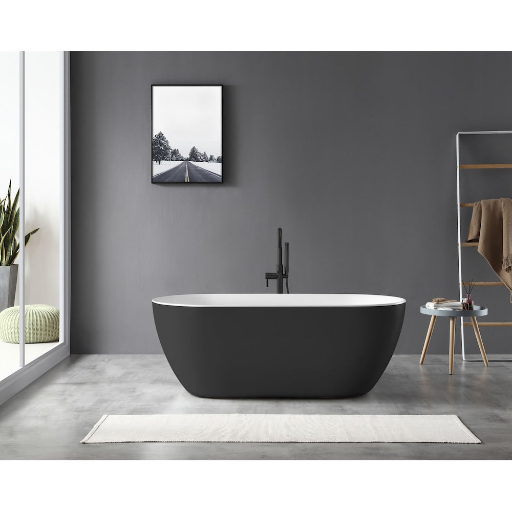 Aldrich 59 inch Freestanding Flatbottom Bathtub in BLK & WHT with Overflow and Drain included in BLK