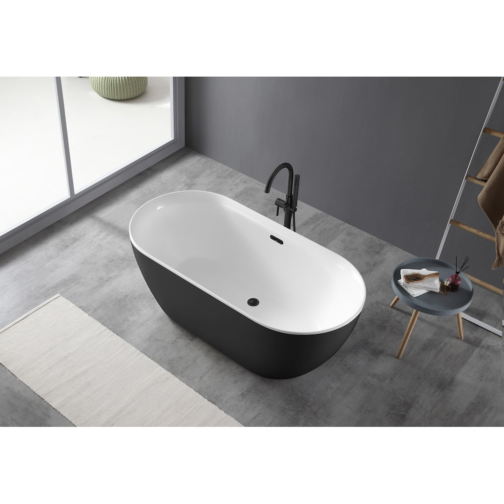 Aldrich 59 inch Freestanding Flatbottom Bathtub in BLK & WHT with Overflow and Drain included in BLK