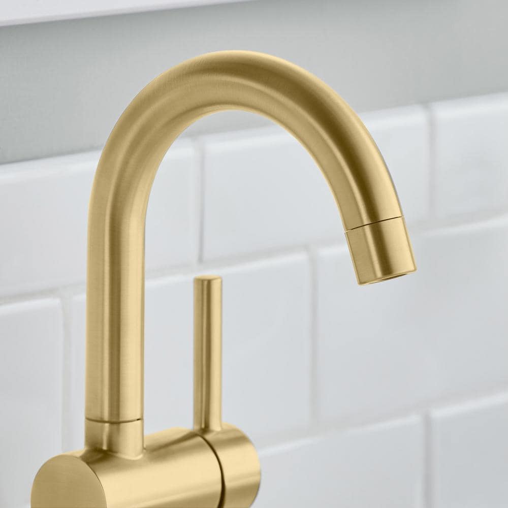 Robinet de salle de bain à arc élevé et à poignée unique Dorind à trou unique en or mat