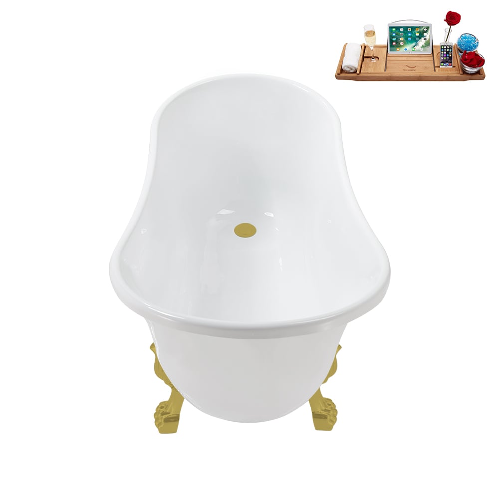 N373BGL-IN-BGL 51 inch Clawfoot Oval Acrylic Bathtub and Tray in Glossy White with Reversible Drain