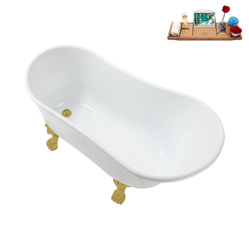 N373BGL-IN-BGL 51 inch Clawfoot Oval Acrylic Bathtub and Tray in Glossy White with Reversible Drain