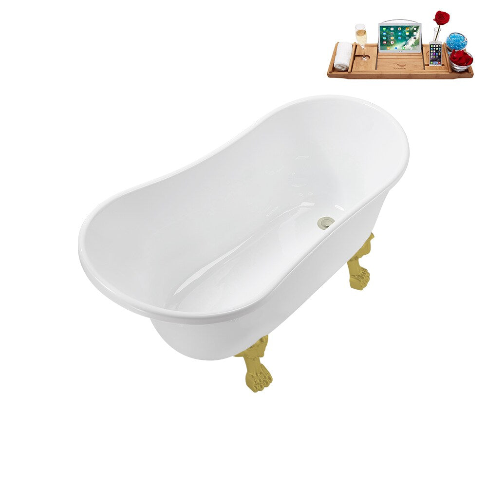 N373BGL-IN-BNK 51 inch Clawfoot Oval Acrylic Bathtub and Tray in Glossy White with Reversible Drain