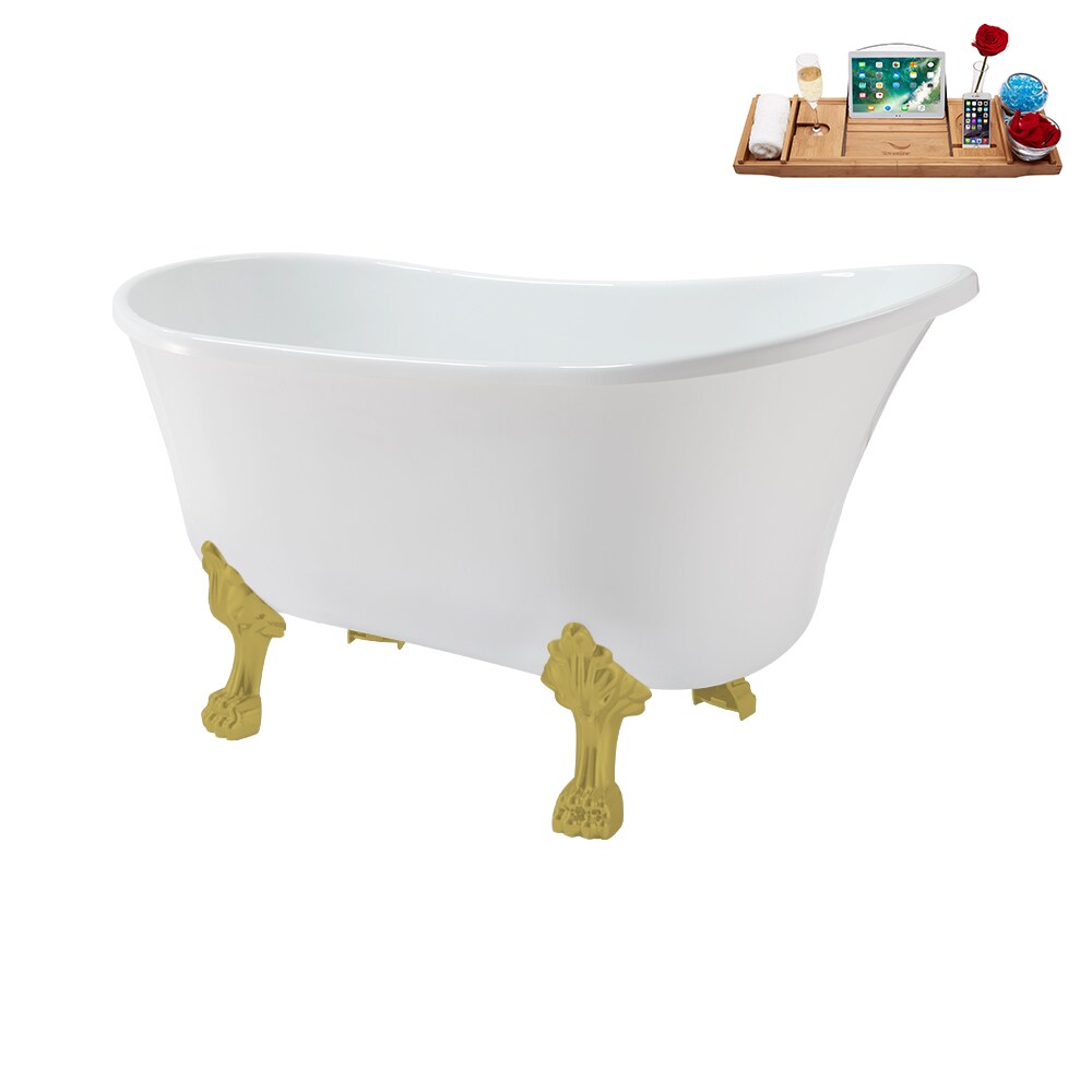 N373BGL-IN-GLD 51 inch Clawfoot Oval Acrylic Bathtub and Tray in Glossy White with Reversible Drain