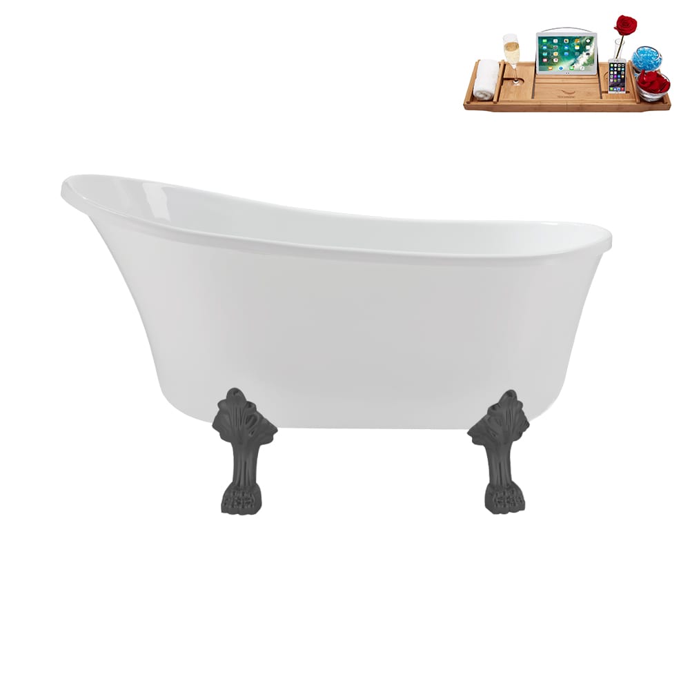 N373BGM-IN-BGL 51 inch Clawfoot Oval Acrylic Bathtub and Tray in Glossy White with Reversible Drain