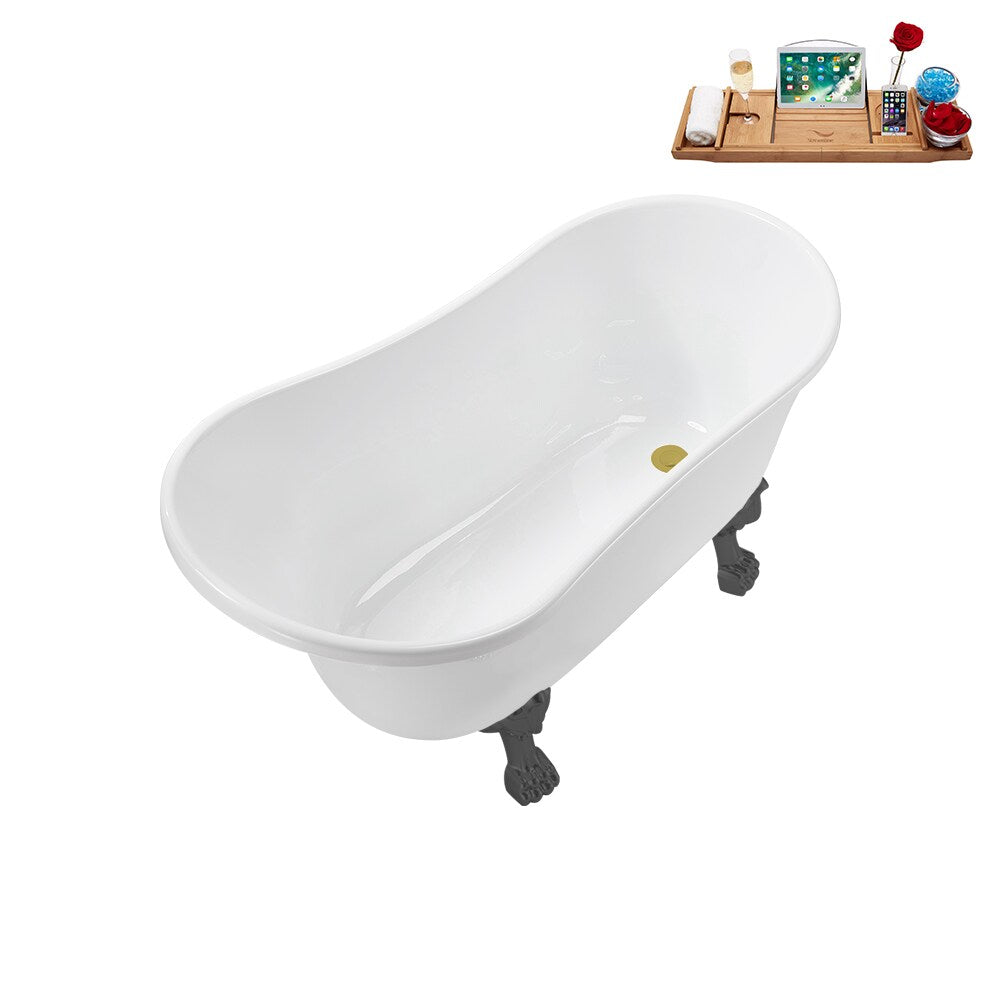 N373BGM-IN-BGL 51 inch Clawfoot Oval Acrylic Bathtub and Tray in Glossy White with Reversible Drain