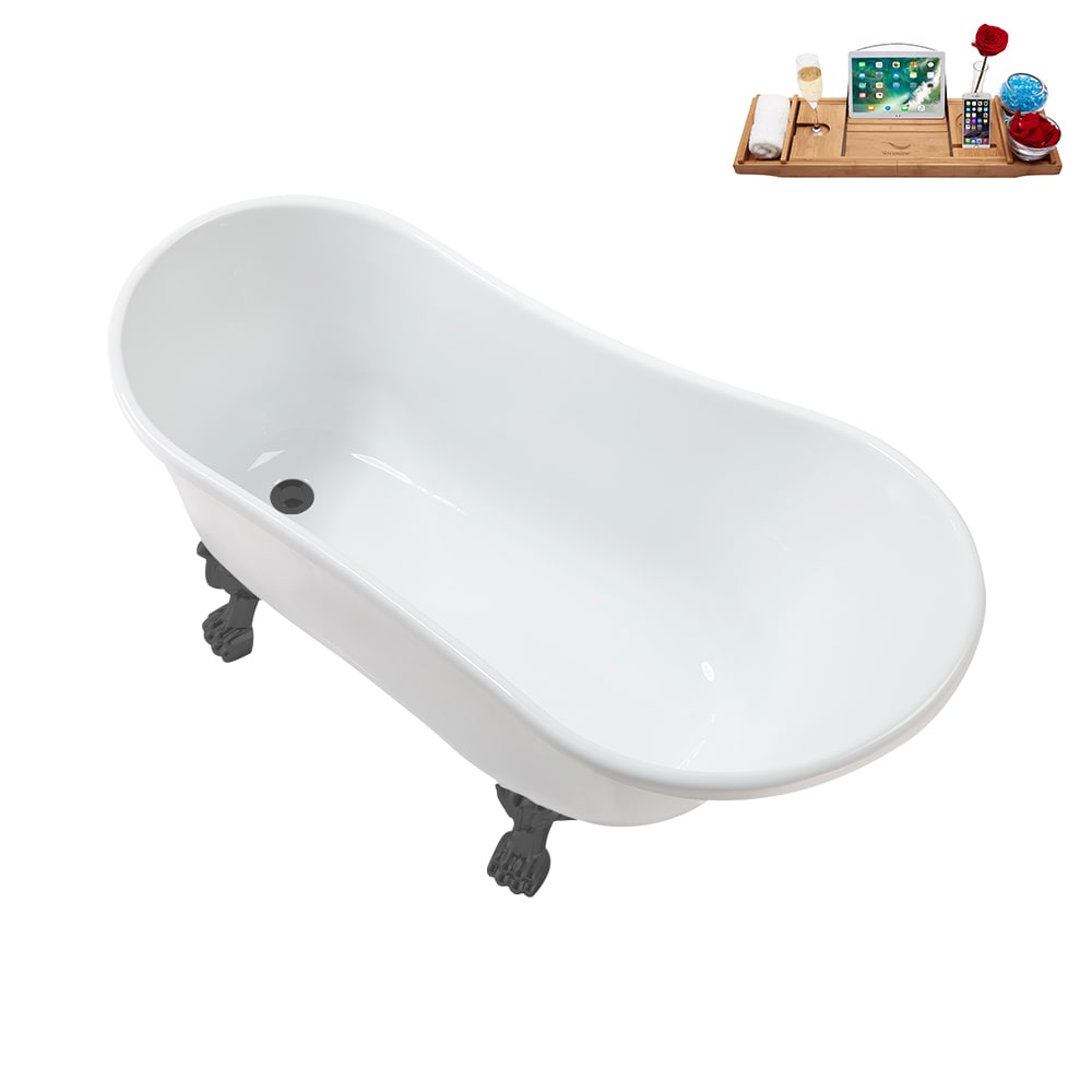 Baignoire ovale en acrylique sur pattes de 51 pouces N373BGM-IN-BGM et plateau en blanc brillant avec drain réversible