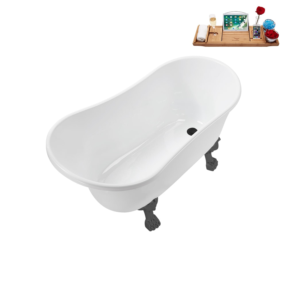N373BGM-IN-BL 51 inch Clawfoot Oval Acrylic Bathtub and Tray in Glossy White with Reversible Drain
