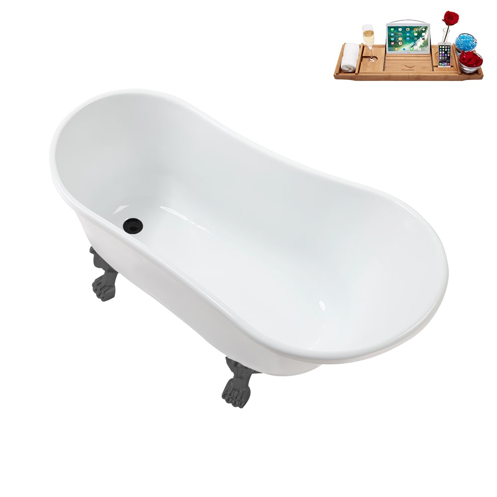 N373BGM-IN-BL 51 inch Clawfoot Oval Acrylic Bathtub and Tray in Glossy White with Reversible Drain