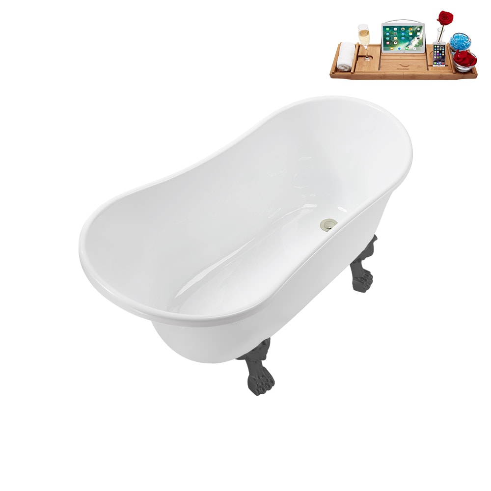 N373BGM-IN-BNK 51 inch Clawfoot Oval Acrylic Bathtub and Tray in Glossy White with Reversible Drain