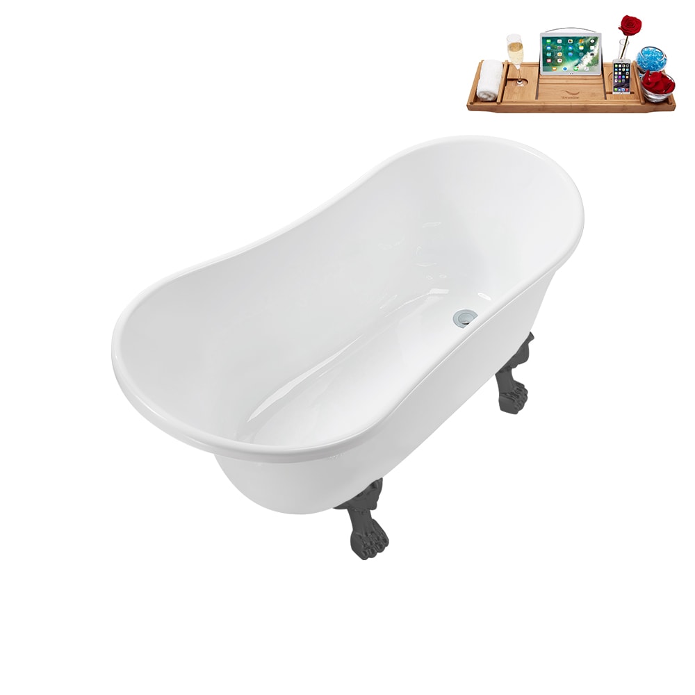 N373BGM-IN-CH 51 inch Clawfoot Oval Acrylic Bathtub and Tray in Glossy White with Reversible Drain