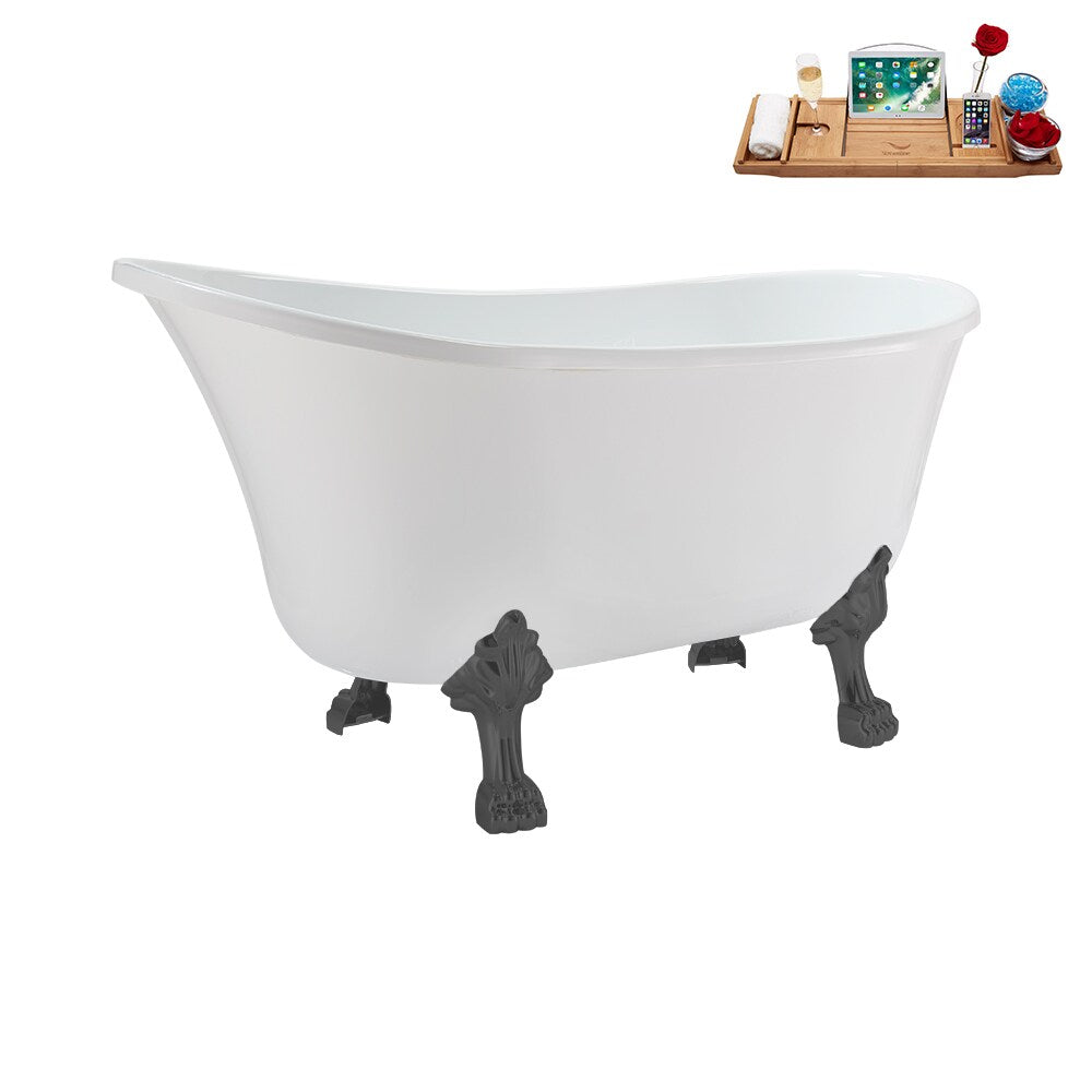N373BGM-IN-GLD 51 inch Clawfoot Oval Acrylic Bathtub and Tray in Glossy White with Reversible Drain