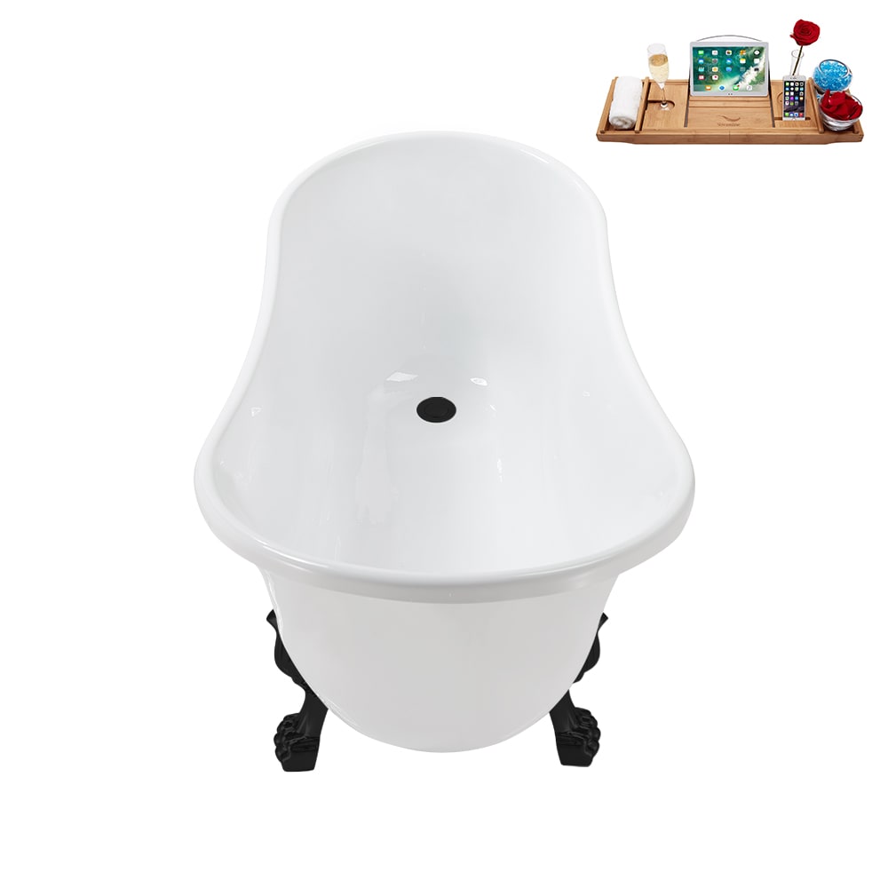 N373BL-IN-BL 51 inch Clawfoot Oval Acrylic Bathtub and Tray in Glossy White with Reversible Drain
