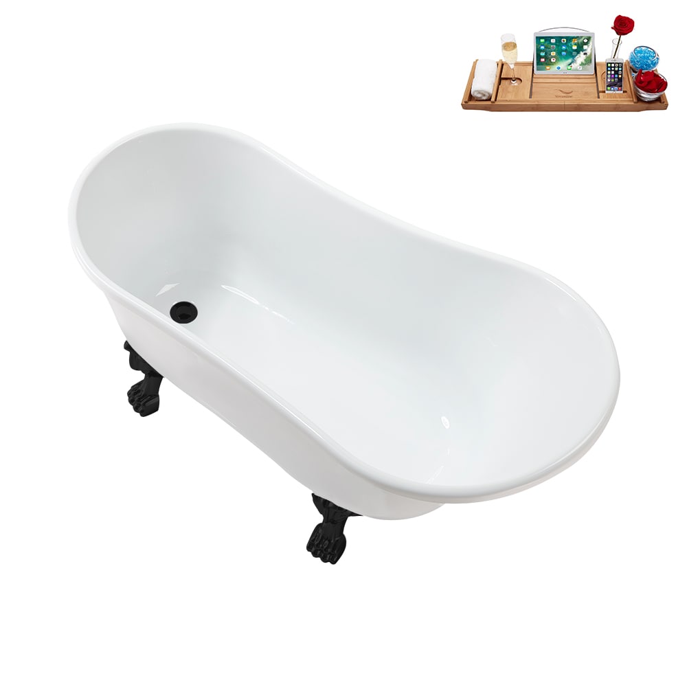 N373BL-IN-BL 51 inch Clawfoot Oval Acrylic Bathtub and Tray in Glossy White with Reversible Drain