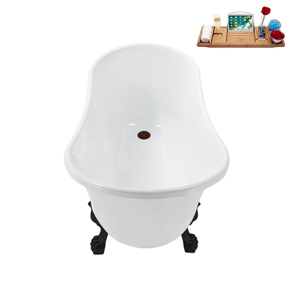 N373BL-IN-ORB 51 inch Clawfoot Oval Acrylic Bathtub and Tray in Glossy White with Reversible Drain