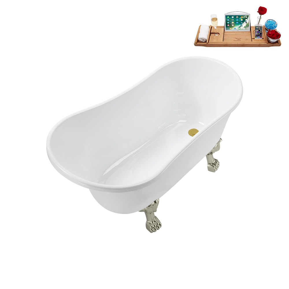 N373BNK-IN-BGL 51 inch Clawfoot Oval Acrylic Bathtub and Tray in Glossy White with Reversible Drain