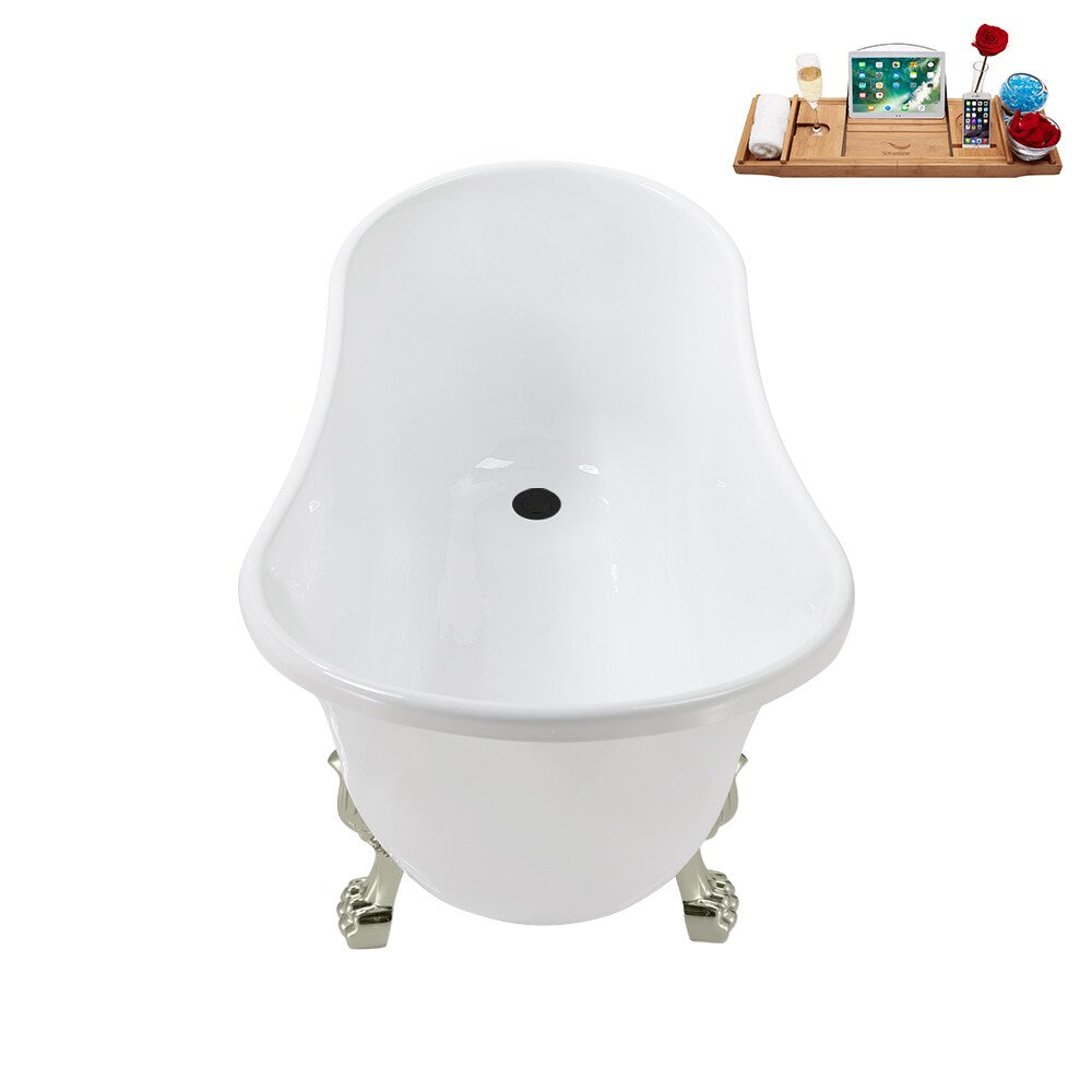 N373BNK-IN-BL 51 inch Clawfoot Oval Acrylic Bathtub and Tray in Glossy White with Reversible Drain