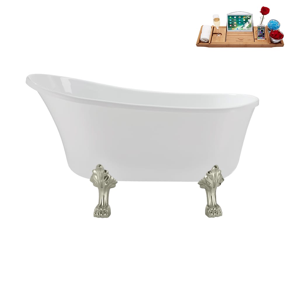 N373BNK-IN-GLD 51 inch Clawfoot Oval Acrylic Bathtub and Tray in Glossy White with Reversible Drain
