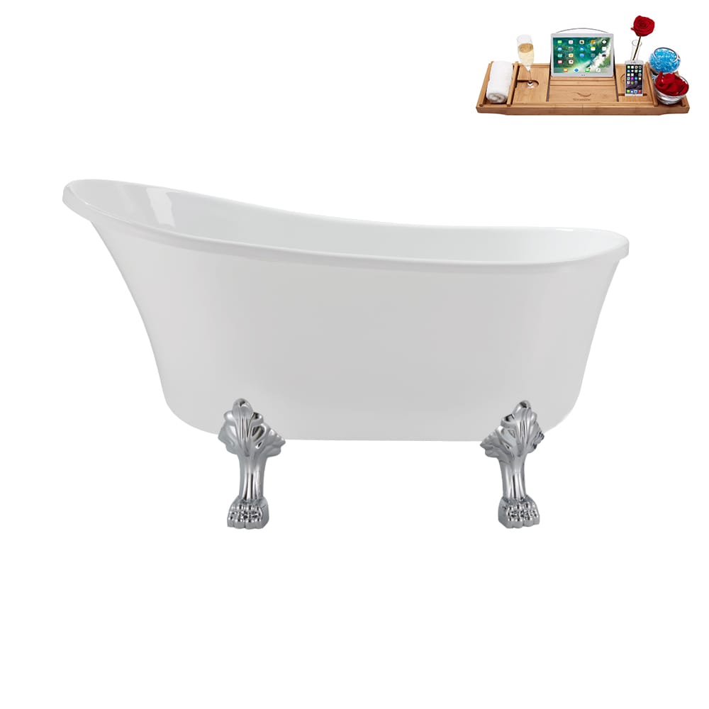 N373CH-IN-BGM 51 inch Clawfoot Oval Acrylic Bathtub and Tray in Glossy White with Reversible Drain