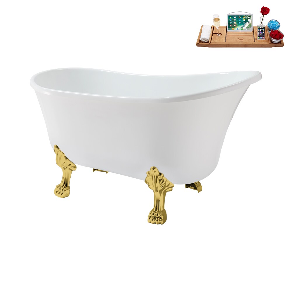 N373GLD-IN-BL 51 inch Clawfoot Oval Acrylic Bathtub and Tray in Glossy White with Reversible Drain