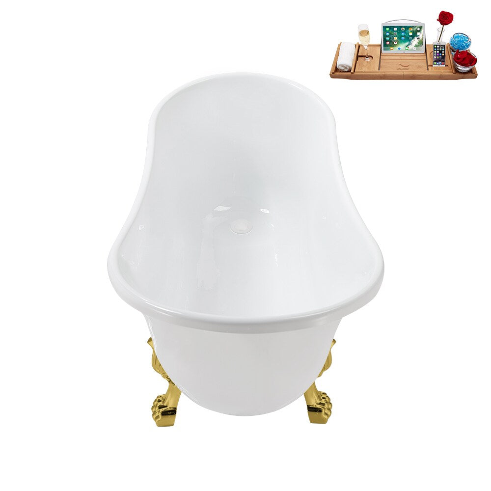 Baignoire ovale en acrylique sur pattes de 51 pouces N373GLD-IN-WH et plateau en blanc brillant avec drain réversible