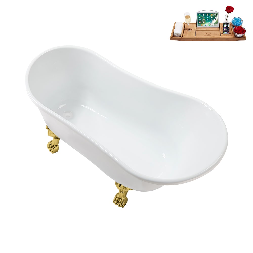Baignoire ovale en acrylique sur pattes de 51 pouces N373GLD-IN-WH et plateau en blanc brillant avec drain réversible