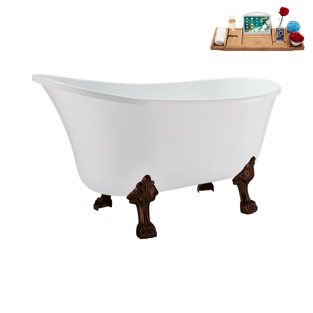N373ORB-IN-BGL 51 inch Clawfoot Oval Acrylic Bathtub and Tray in Glossy White with Reversible Drain